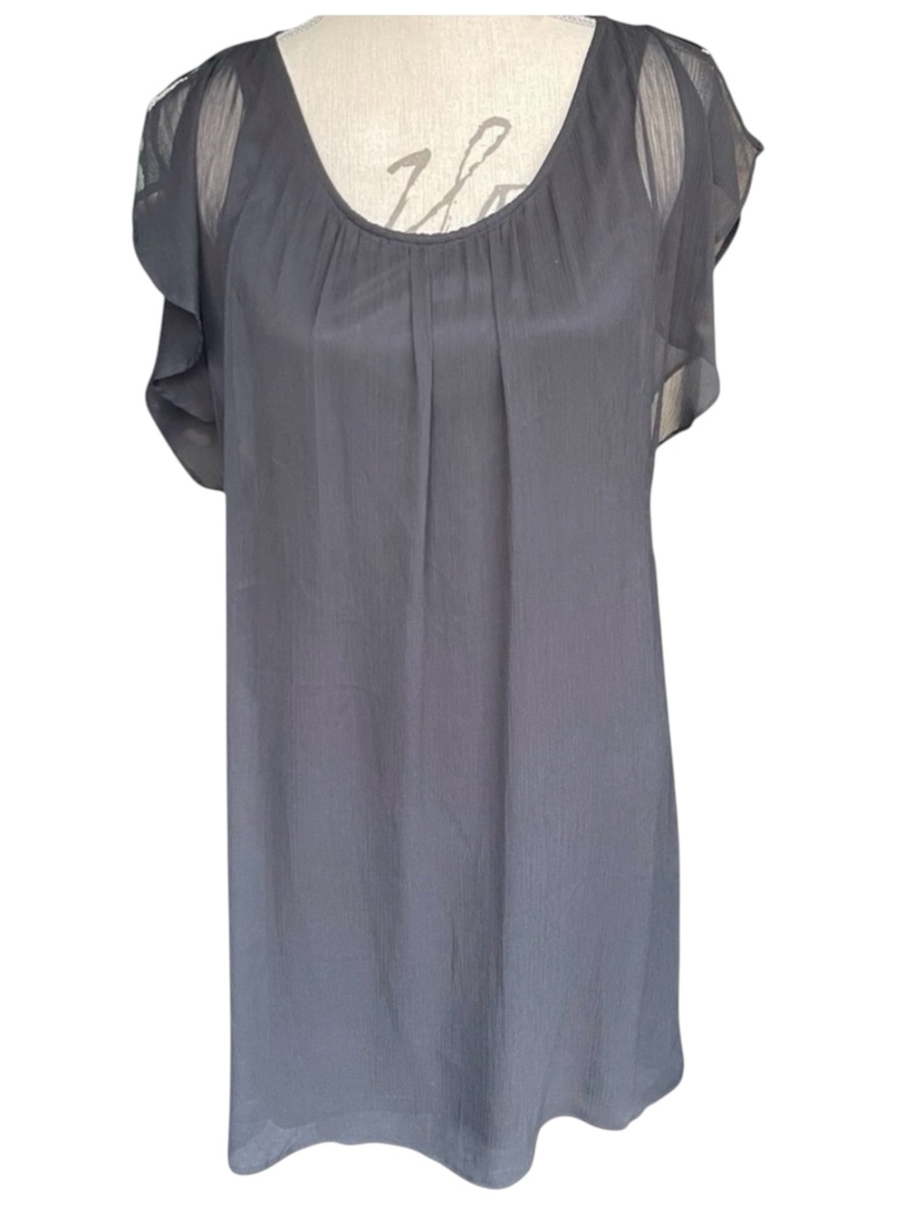 Merona Black Split Cap Sleeve Chiffon Overlay Midi Dress (S)